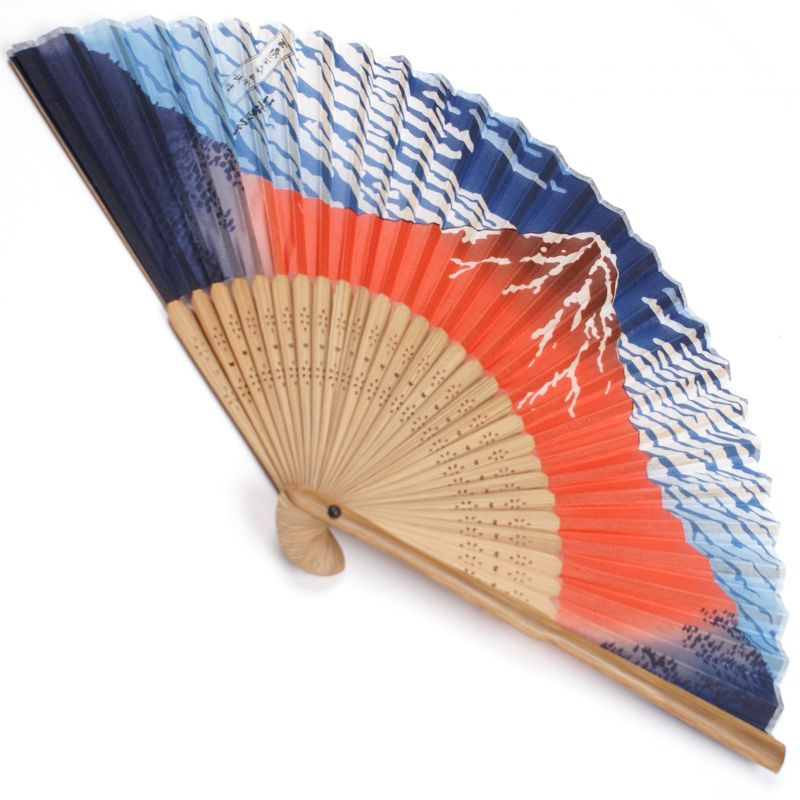 japanese fan made of silk and bamboo, AKAFUJI, Mount Fuji - Hokusai