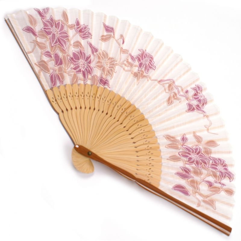éventail japonais en coton et bambou, TESSEN, rose