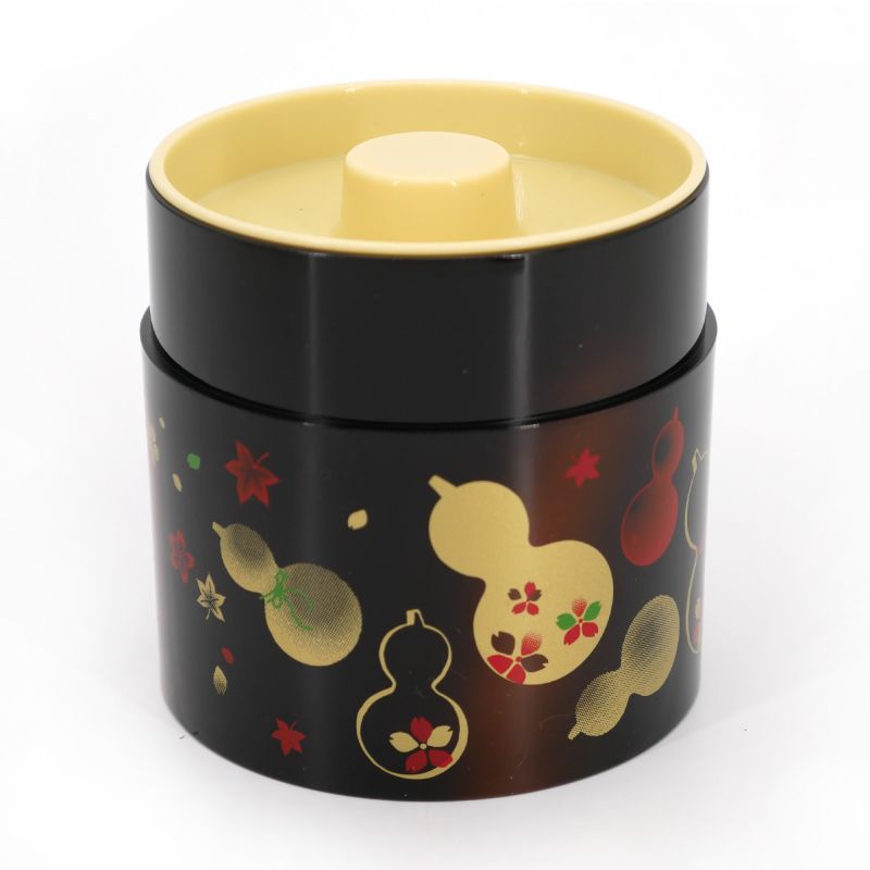 Japanese black tea caddy in resin with gourds pattern - ROKUHYOTAN - 150g