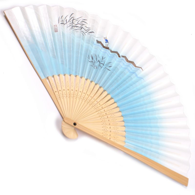 ventaglio giapponese fatto di carta e bambù, FUNBITO, blu