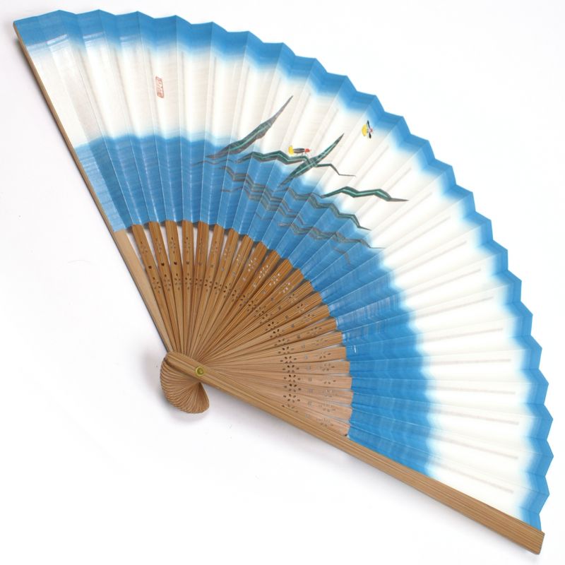éventail japonais en papier et bambou, HOTARU, bleu