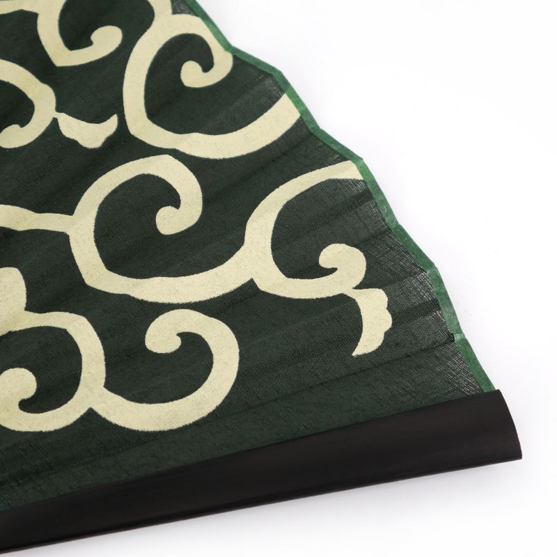 Japanese green cotton and bamboo fan with arabesque pattern - KARAKUSA - 22.5cm