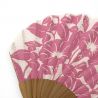 Pink Japanese cotton and bamboo fan with morning face flowers pattern - ASAGAO - 21.3cm