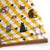 Japanese yellow fan in polyester and bamboo with cats pattern - SHIMASHIMA - 21cm