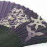 Japanese purple polyester and bamboo fan with ninja and castle motif - SHIRO NINJA - 21cm
