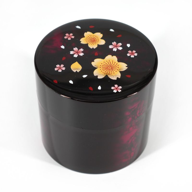 Contenitore da tè giapponese in resina nera con motivo a fiori di ciliegio - FUKUSAKURA - 150g