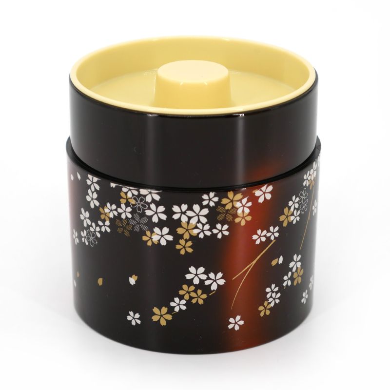 Boîte à thé japonaise noire en résine motif fleurs de cerisier - MIYABI SAKURA - 150g