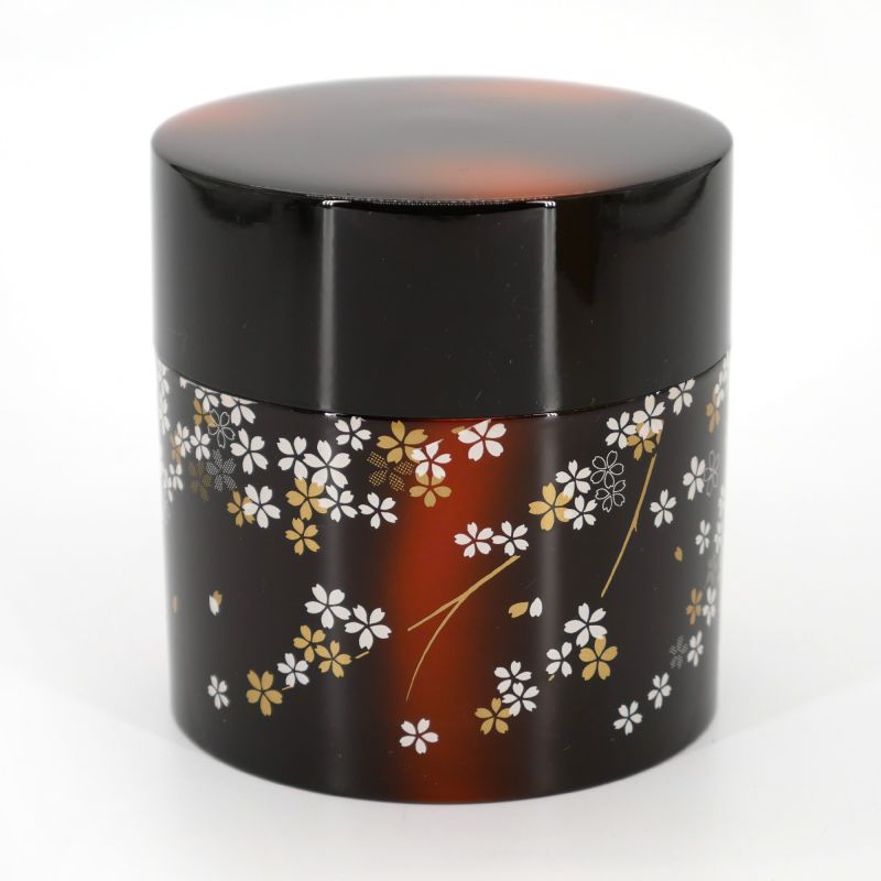 Japanese black tea caddy in resin with cherry blossom pattern - MIYABI SAKURA - 150g