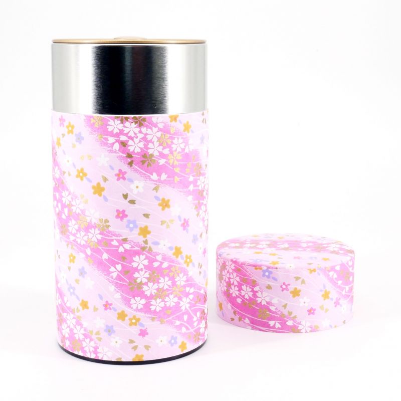 Boîte à thé japonaise rose en papier washi - PINKU HANA - 200gr