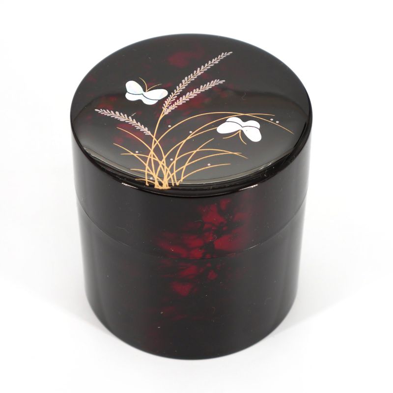 Caja de té japonesa de resina negra con motivo de mariposa - MUSASHINO - 150g