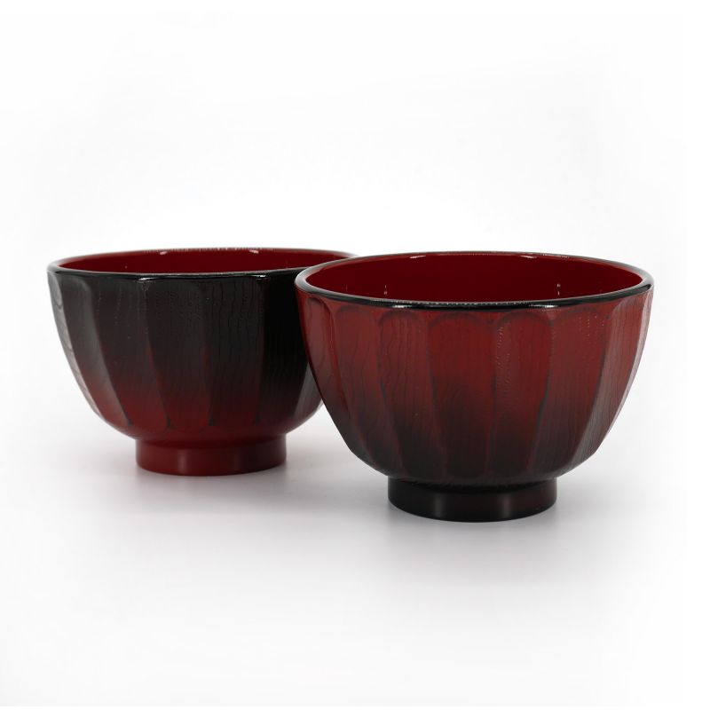 Duo ciotola giapponese nera e rossa in finto legno resina - KIKUBORI BOKASHI - 10.9cm