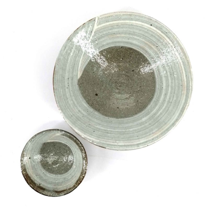 Round ceramic plate with sauce container for tempura - ENKEI