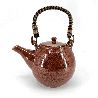 Japanese round ceramic teapot with bamboo handle and filter, brown, GIN GANRYO