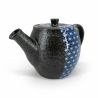 Théière japonaise en céramique avec filtre amovible, noir et motifs bleus et blancs - ASANOHA