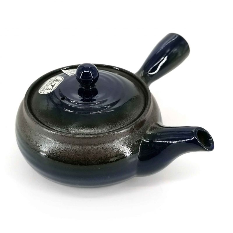 Japanese kyusu teapot in brown and blue ceramic - BURUENAMERU