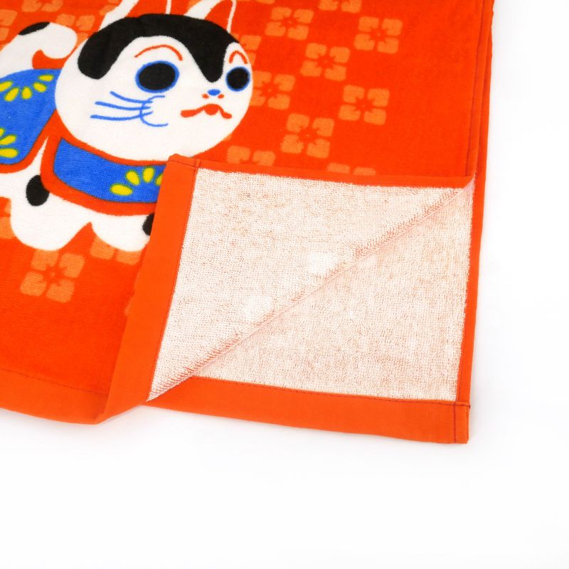 Serviette de bain rouge en coton japonais - HARIKO INU - petit chien - 50 x 100 cm