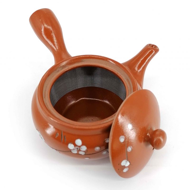 Teiera giapponese in ceramica kyusu con filtro integrato e interno smaltato, marrone - SHIROI SAKURA