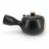 Tetera japonesa de cerámica kyusu con filtro e interior esmaltado, círculo floral negro - HANA NO WA