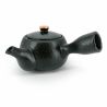 Teiera giapponese in ceramica kyusu con filtro e interno smaltato, cerchio floreale nero - HANA NO WA