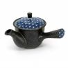 Théière kyusu japonaise en céramique avec filtre amovible, noir, couvercle à motifs - ASANOHA