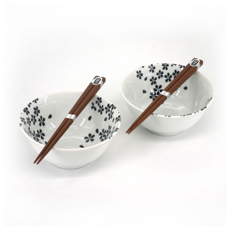 Set de 2 bols japonais en céramique - KURO SAKURA