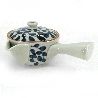 Japanese kyusu ceramic teapot with removable filter and enamelled interior, white and blue - KARAKUSA