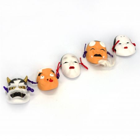 Conjunto de 5 mini máscaras japonesas tradicionales - ZOHONNA HYOTTOKO HANNYA OKINA OKAME - 4.9 / 6 cm