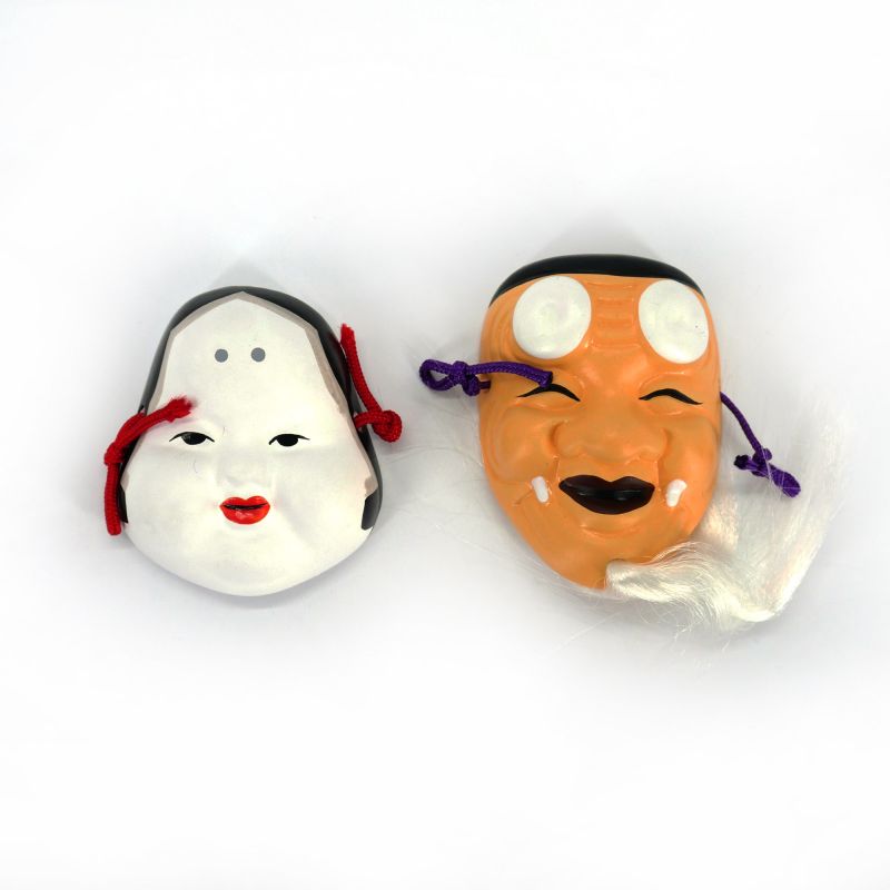 Set di 5 mini maschere tradizionali giapponesi - ZOHONNA HYOTTOKO HANNYA OKINA OKAME - 4,9 / 6 cm
