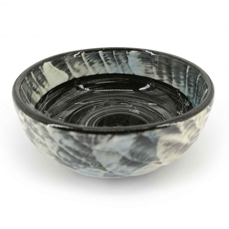 Kleine japanische Keramik Donburi Schale, schwarz und weiß - HAKARI