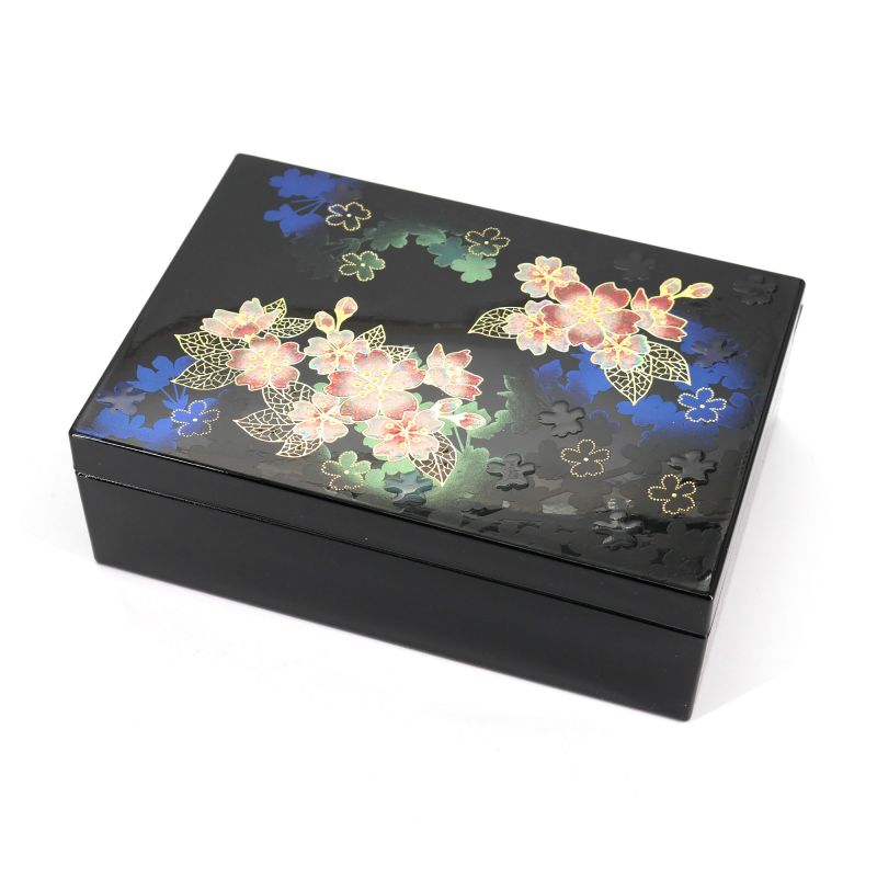 Boite de rangement noire en résine motif fleurs de cerisier - KIZAKURA - 16.5x11.5x5.3cm