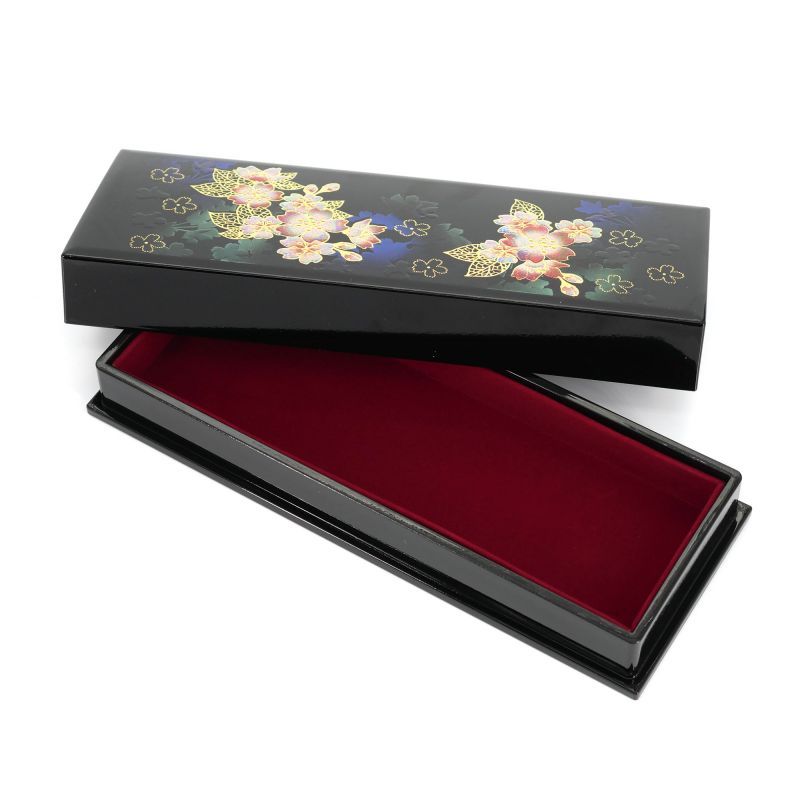Boite de rangement noire en résine motif fleurs de cerisier - KIZAKURA - 21x8.5x3.3cm
