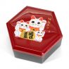 Rote Aufbewahrungsbox aus Kunstharz mit Motiv einer glücklichen Katze - MANEKINEKO - 11,5x13x6cm