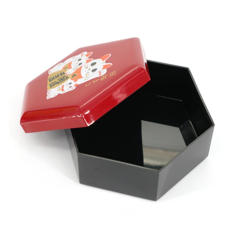 Rote Aufbewahrungsbox aus Kunstharz mit Motiv einer glücklichen Katze - MANEKINEKO - 11,5x13x6cm