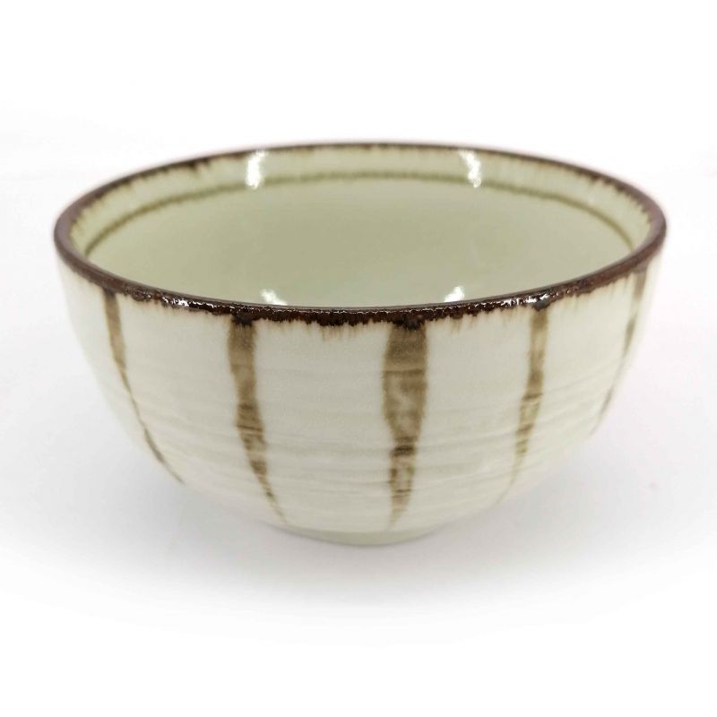 Cuenco donburi japonés en cerámica beige líneas verticales marrones - UICHOKU-SEN