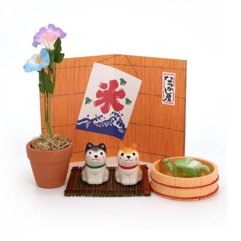 Scene of two Japanese dogs in ceramic tea ceremony - GYOSUI - 3 cm