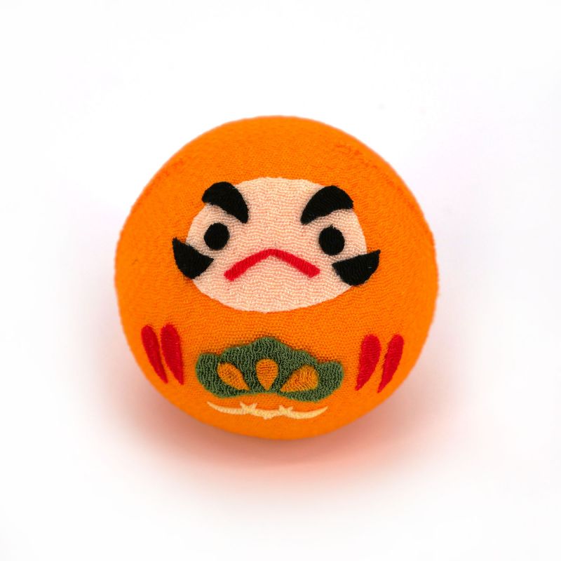 Muñeca okiagari daruma naranja en tejido chirimen - OKIAGARI DARUMA - 4 cm