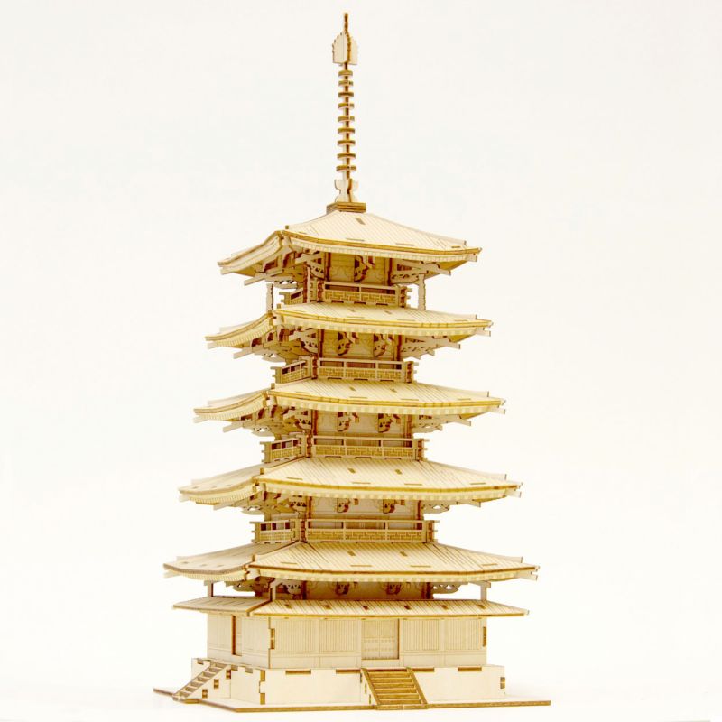 Gran rompecabezas de arte de madera la Pagoda de cinco pisos, KI-GU-MI PLUS