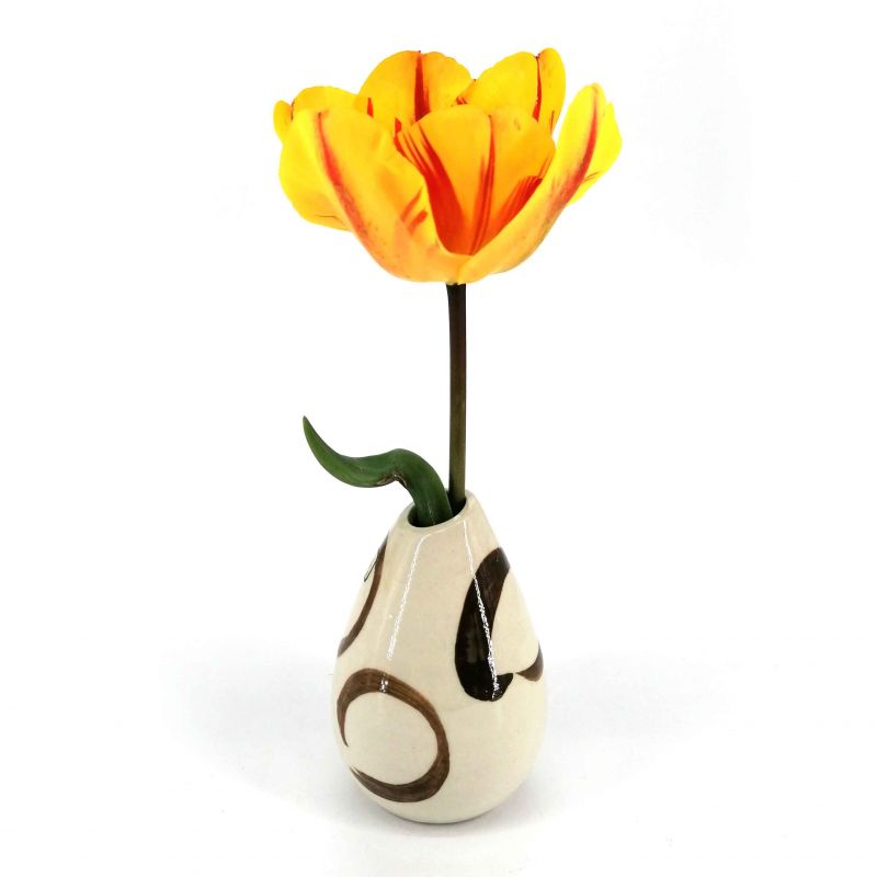 Japanische Soliflore-Vase, beige und braune Kreise - SAKURU