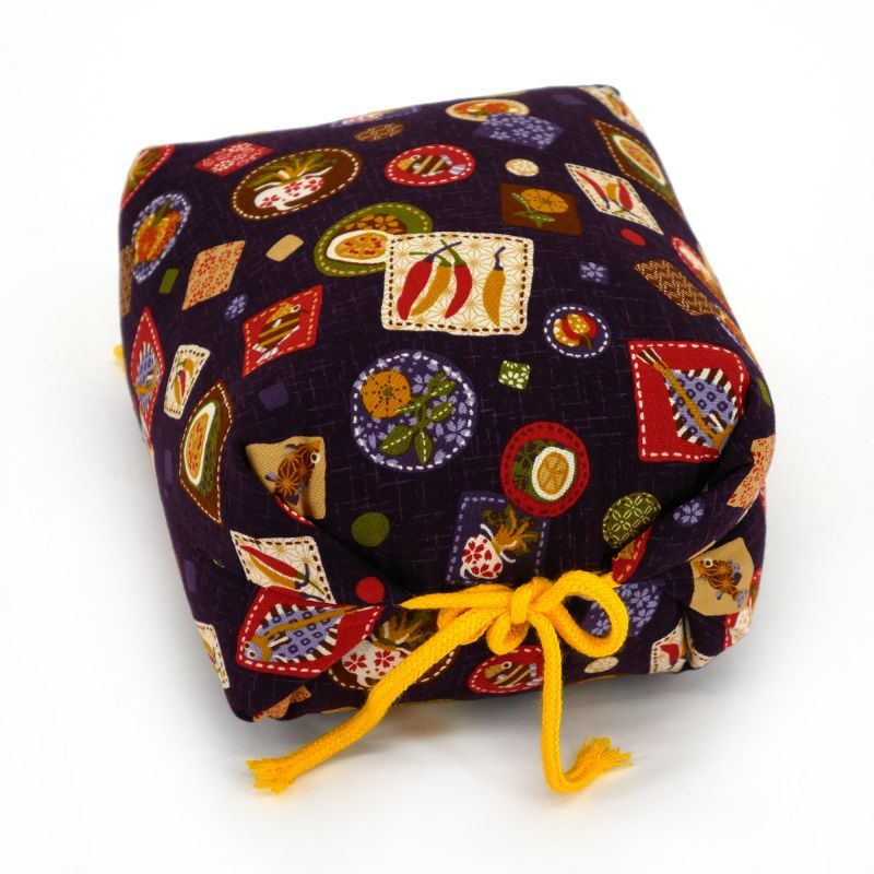 Small purple Japanese makura cushion with peppers and turnips pattern - CHIRIPEPPA KABU - 20cm