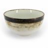 Japanese donburi bowl in white ceramic with brown border - KYOKAI