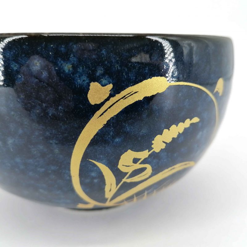 Ciotola donburi in ceramica giapponese, blu, motivo circolare dorato - KOGANE NO SHIZEN