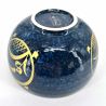 Japanese ceramic donburi bowl, blue, golden circular pattern - KOGANE NO SHIZEN