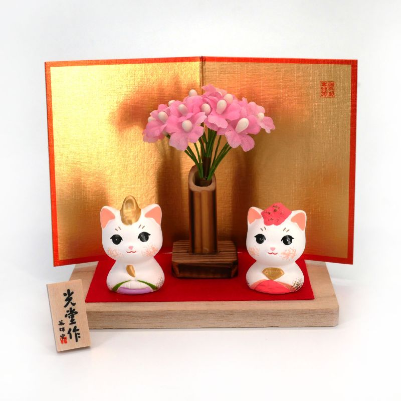 Cerimonia nuziale di coppia di gatti manekineko in ceramica giapponese - KONEKOHINA - 3,5 cm