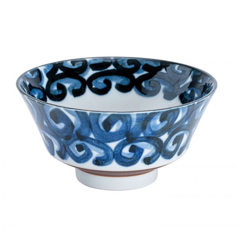 Bol japonais en céramique blanc et bleu motif arabesques - KARAKUSA - 12.8cm
