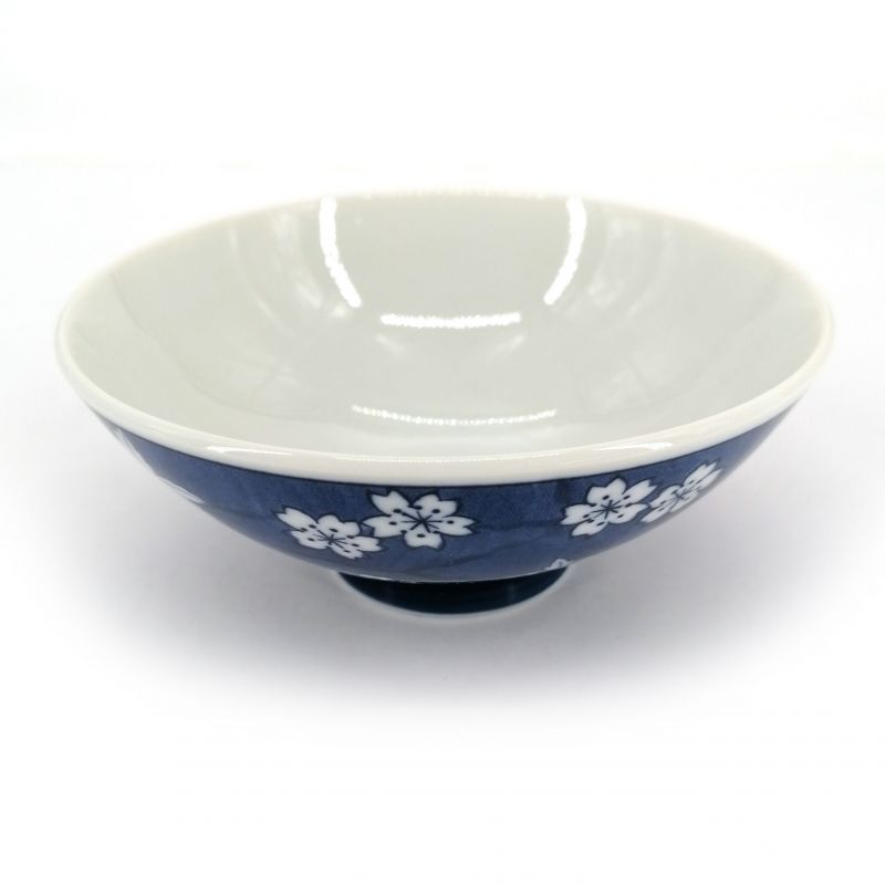 Japanese ceramic rice bowl, blue and white - MOMIJI SAKURA