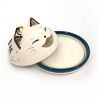 Japanischer Mückenschutz aus Keramik mit weißem und blauem Katzenkopf - NEKO - 10 cm