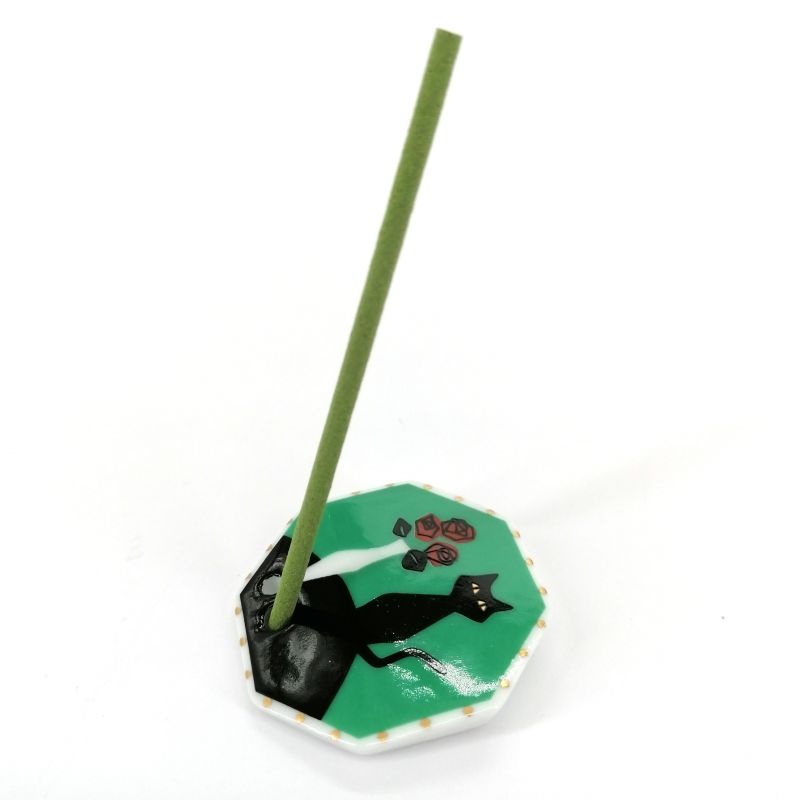 Porta incenso in porcellana giapponese - HANATONEKO - Il gatto e la rosa