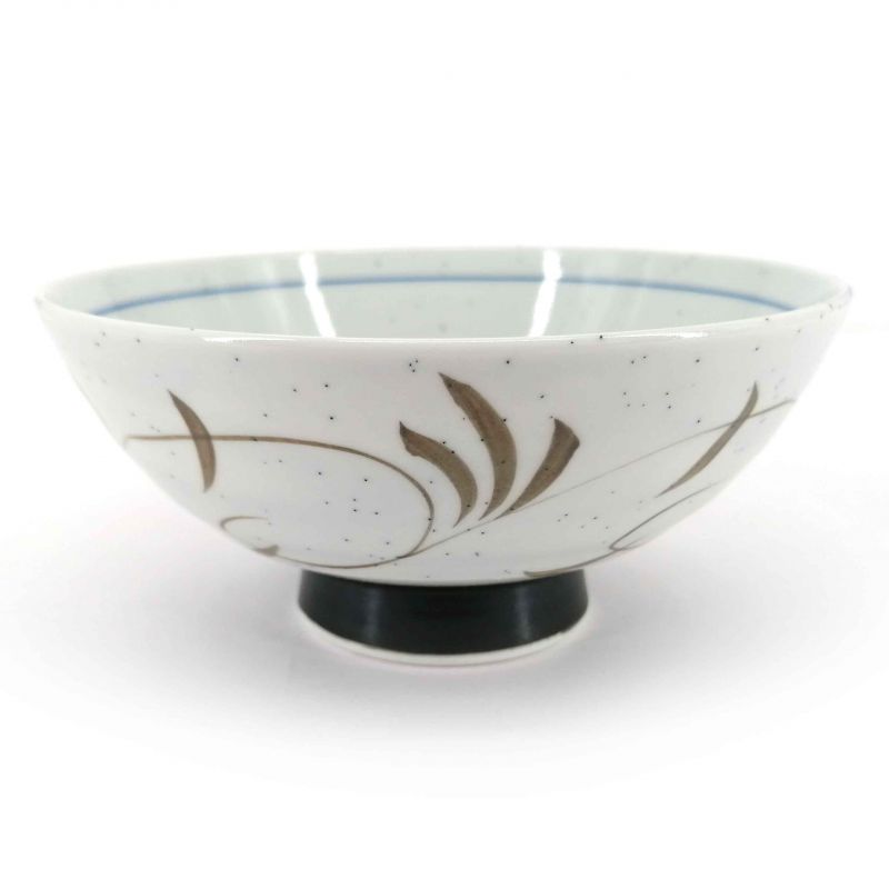 Cuenco de arroz japonés de cerámica, beige, arabescos marrones - ARABESUKU