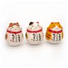 Manekineko Japanese lucky cat trio ceramic tumbler, SANNEKO, 4.5 cm