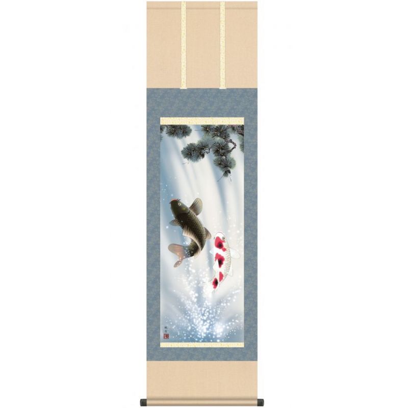 Japanischer Kakemono Kakejiku, Koi-Springen - KOI JANPU